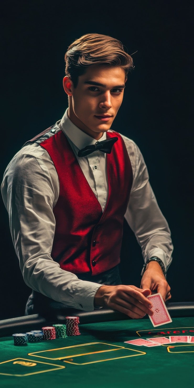 Tim pedangtogel di studio dengan dealer live dan peralatan HD berkualitas tinggi